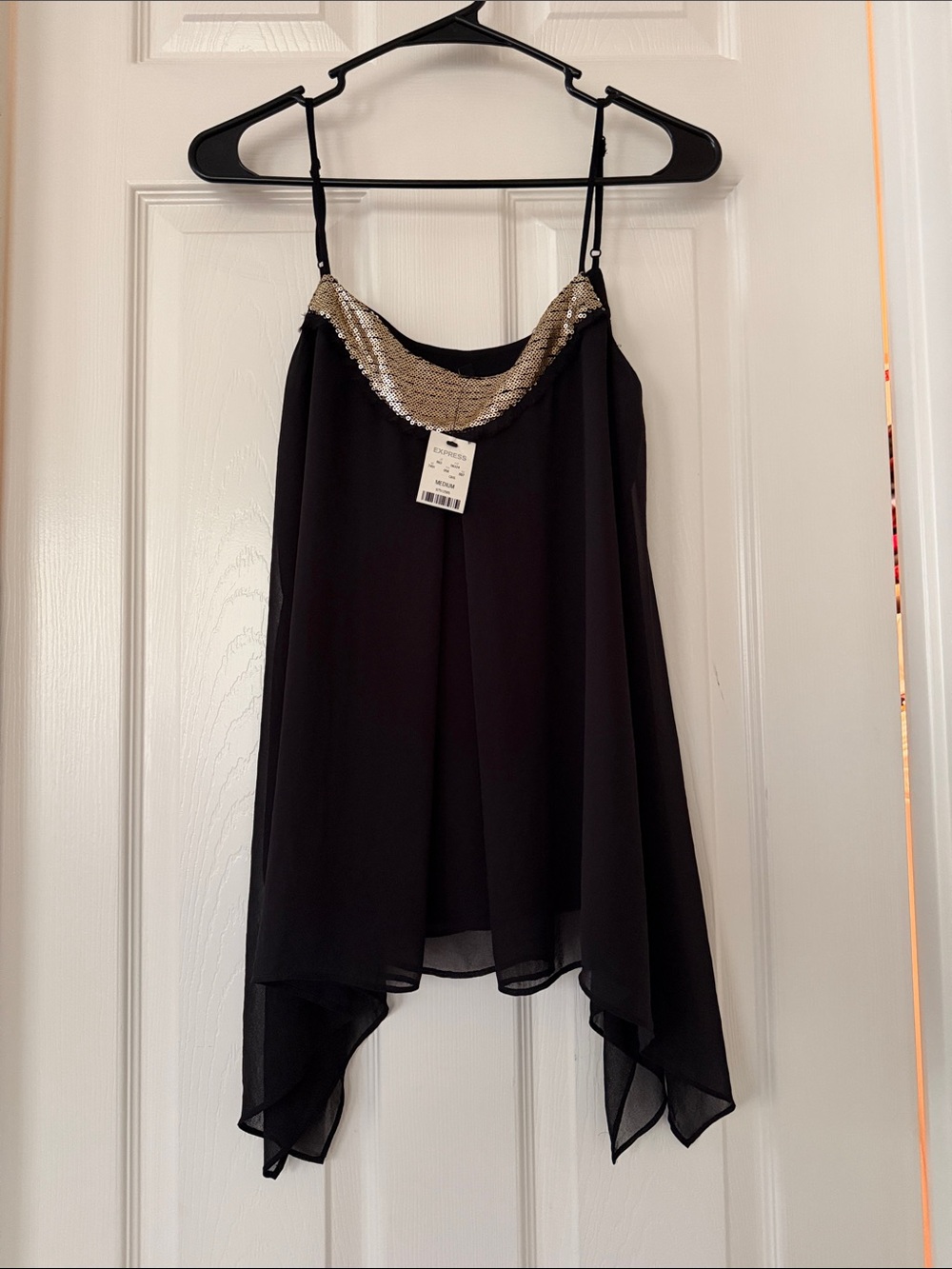 Express Black Cami Top with Gold Sequin Neckline